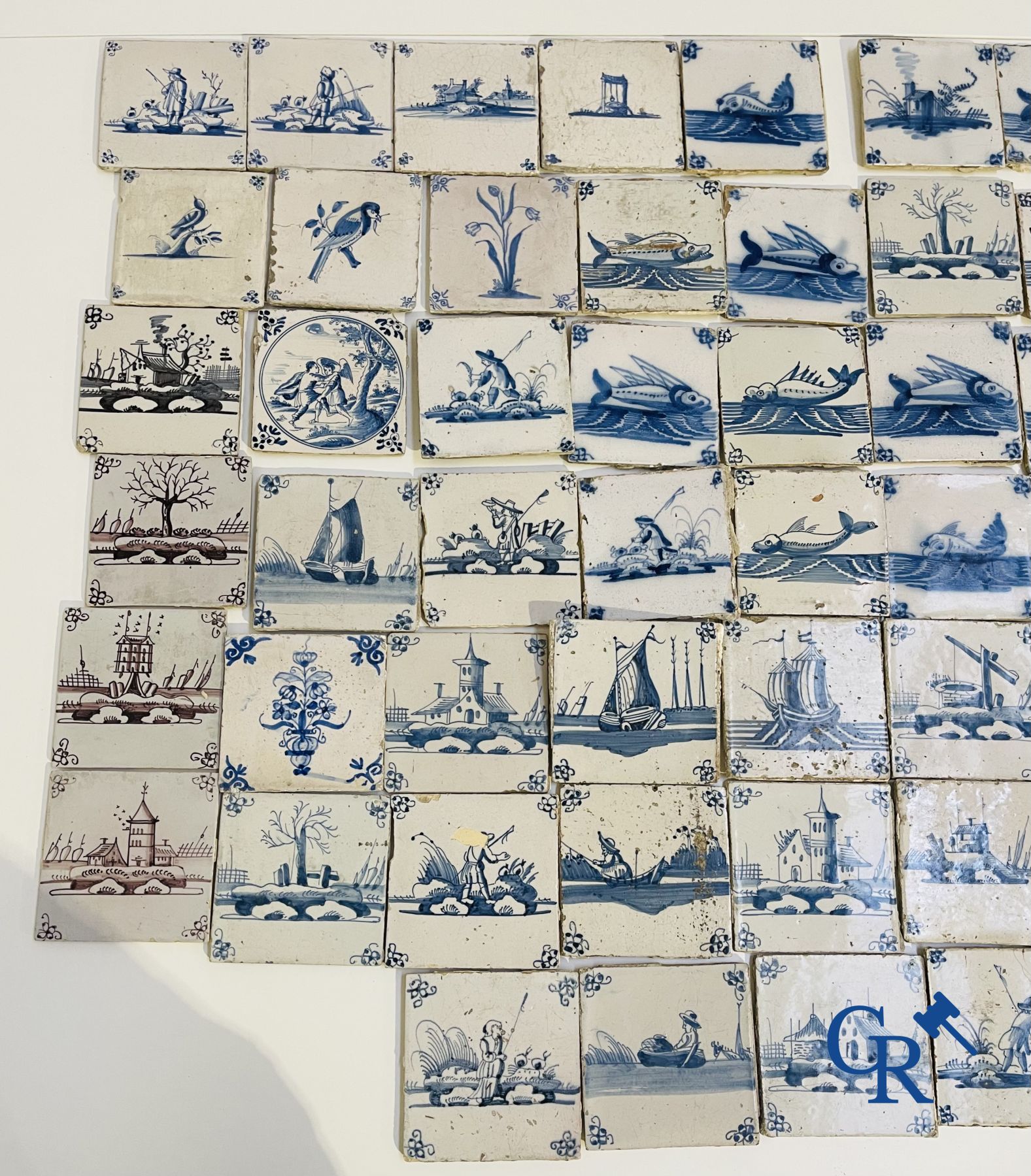 A large collection of various Delft tiles. 17th-18th century.