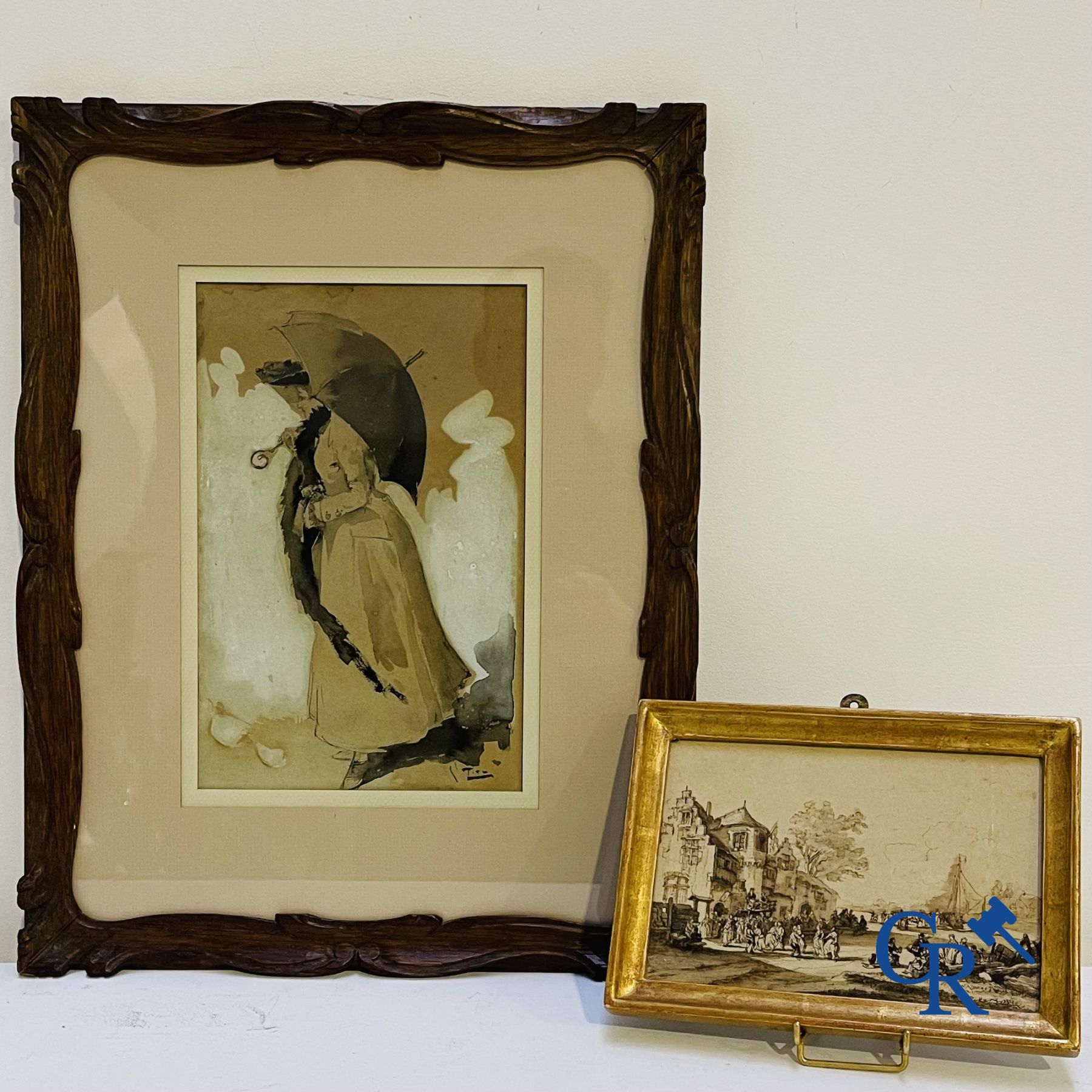 Louis Tits, waterverf en gouache op papier, en een pentekening Franse of Hollandse school begin 19de eeuw.