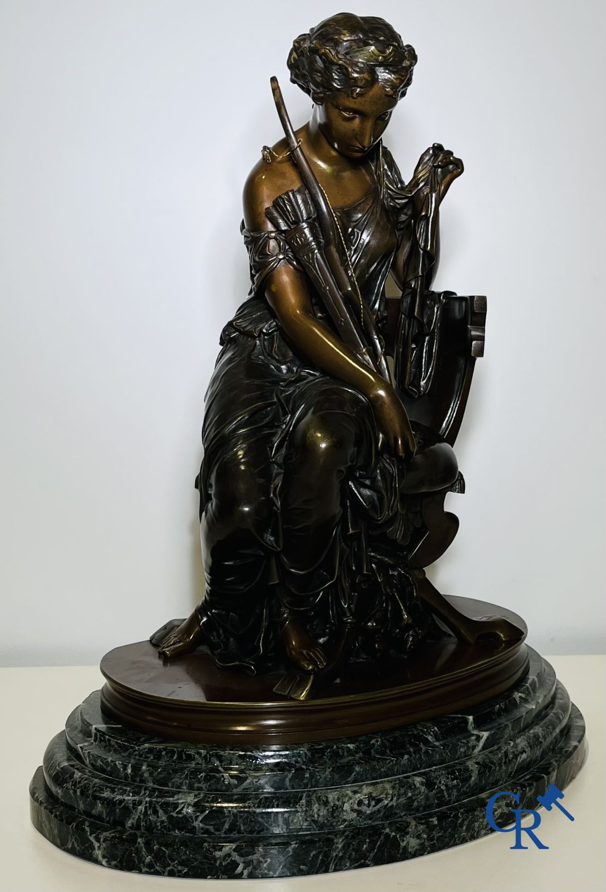 Michel-Louis Victor Mercier (1810-1894) Bronze statue of the goddess of hunting Diana. Signed Mercier. 19th century.