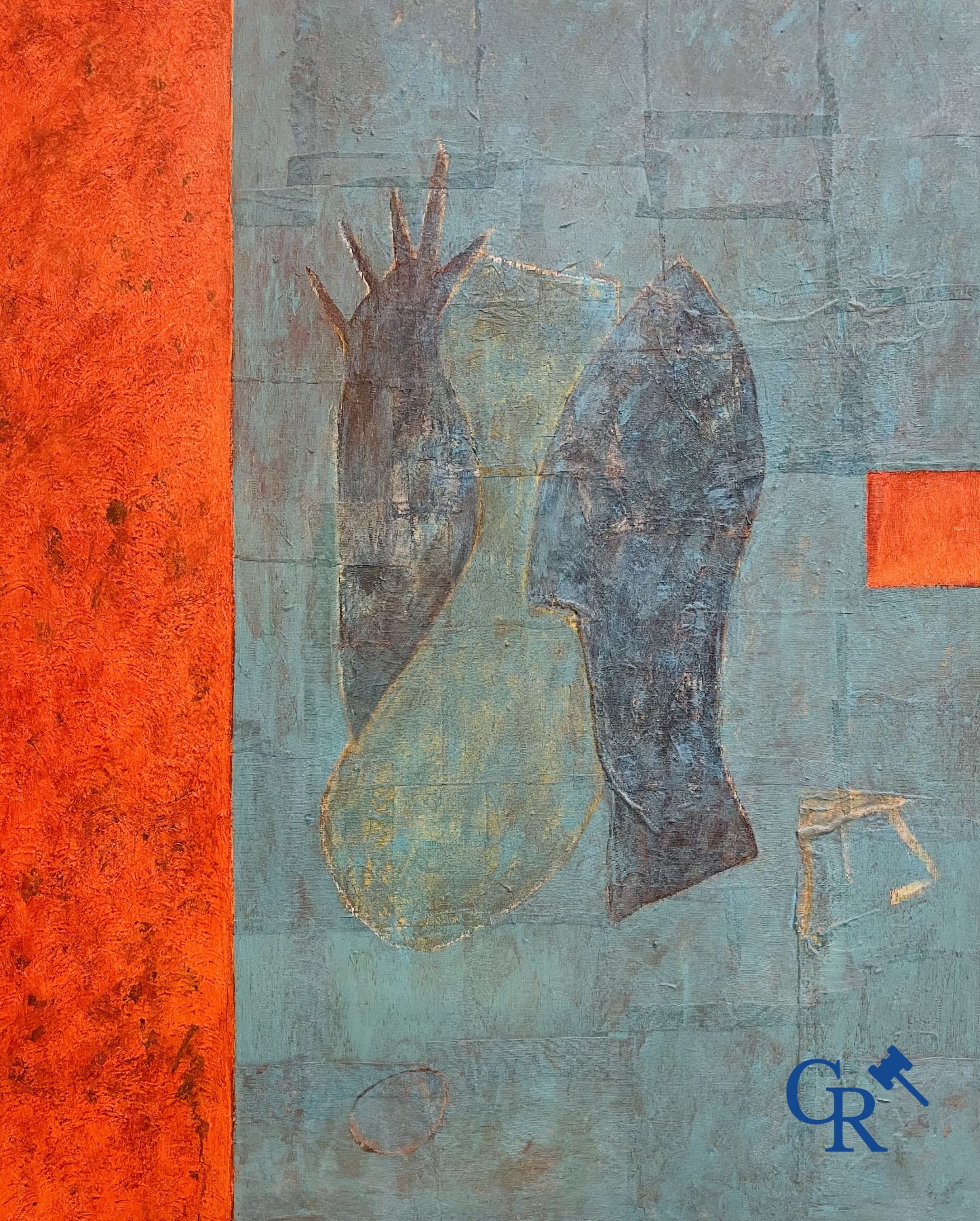 Reniere & Depla, uit de reeks Germitude. Abstract werk in metaal frame. Olieverf.