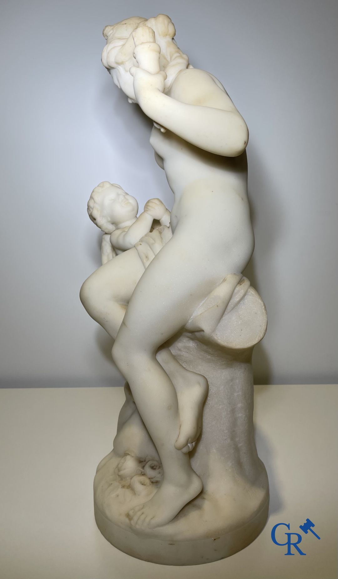 Marble statue after Etienne Maurice Falconnet. Venus and Cupid. 19th century. Signed Falconnet.
