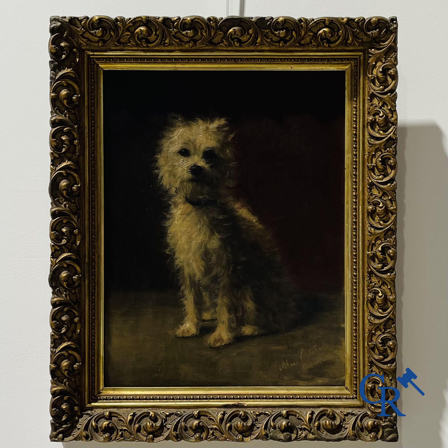 Schilderij: Alice Léotard, olie op doek. Portret van een hond.