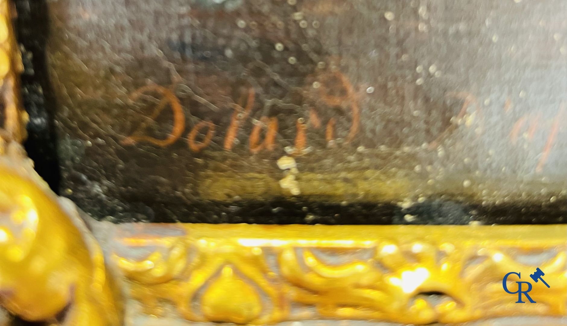 Dolard: Schilderij, olie op doek. Familiescene. 19de eeuw.