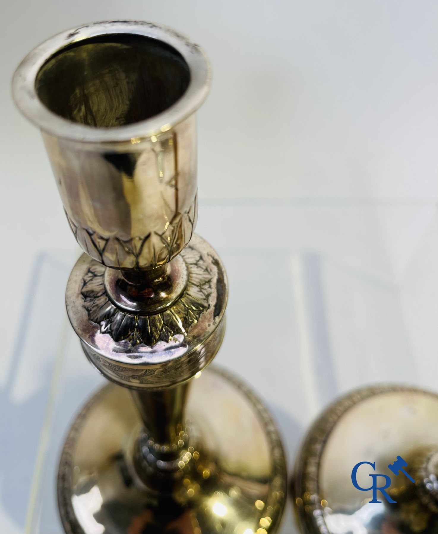 Silver: Pair of silver candlesticks probably Namur, Jean-Baptiste Fallon.