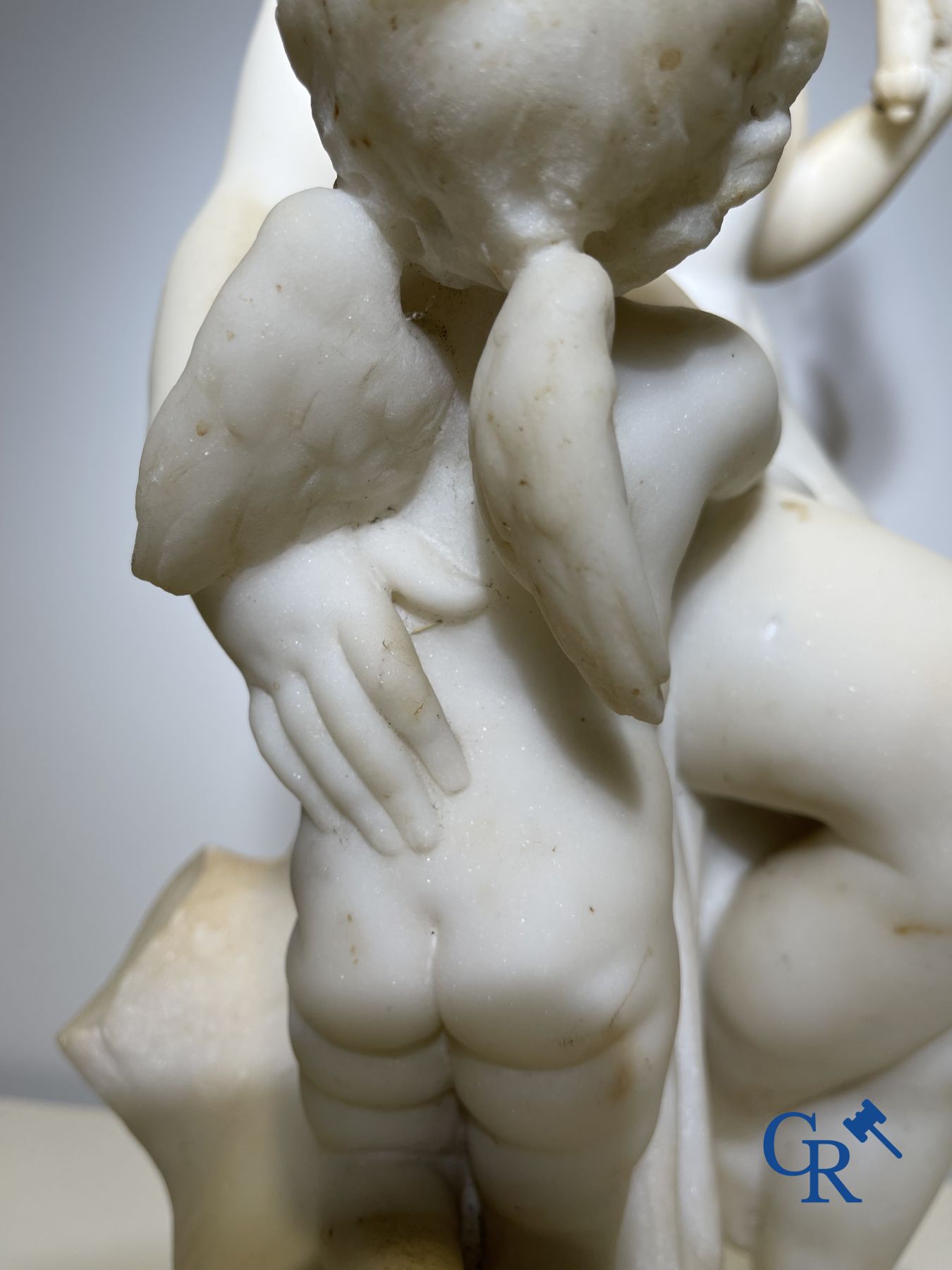Marble statue after Etienne Maurice Falconnet. Venus and Cupid. 19th century. Signed Falconnet.