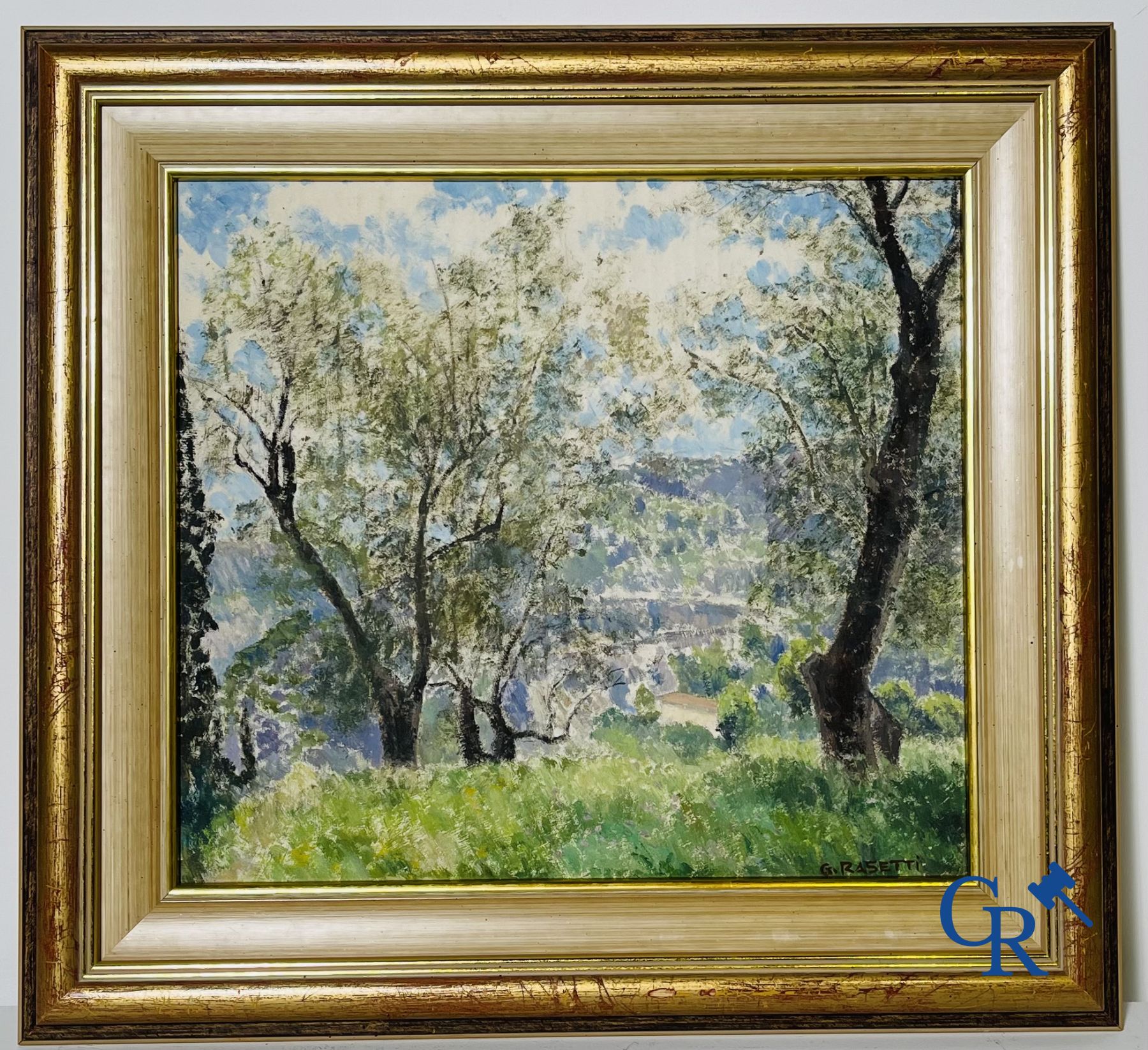 Georges Rasetti: (1889 - 1957)  3 schilderijen olie op paneel. Le Vallon.