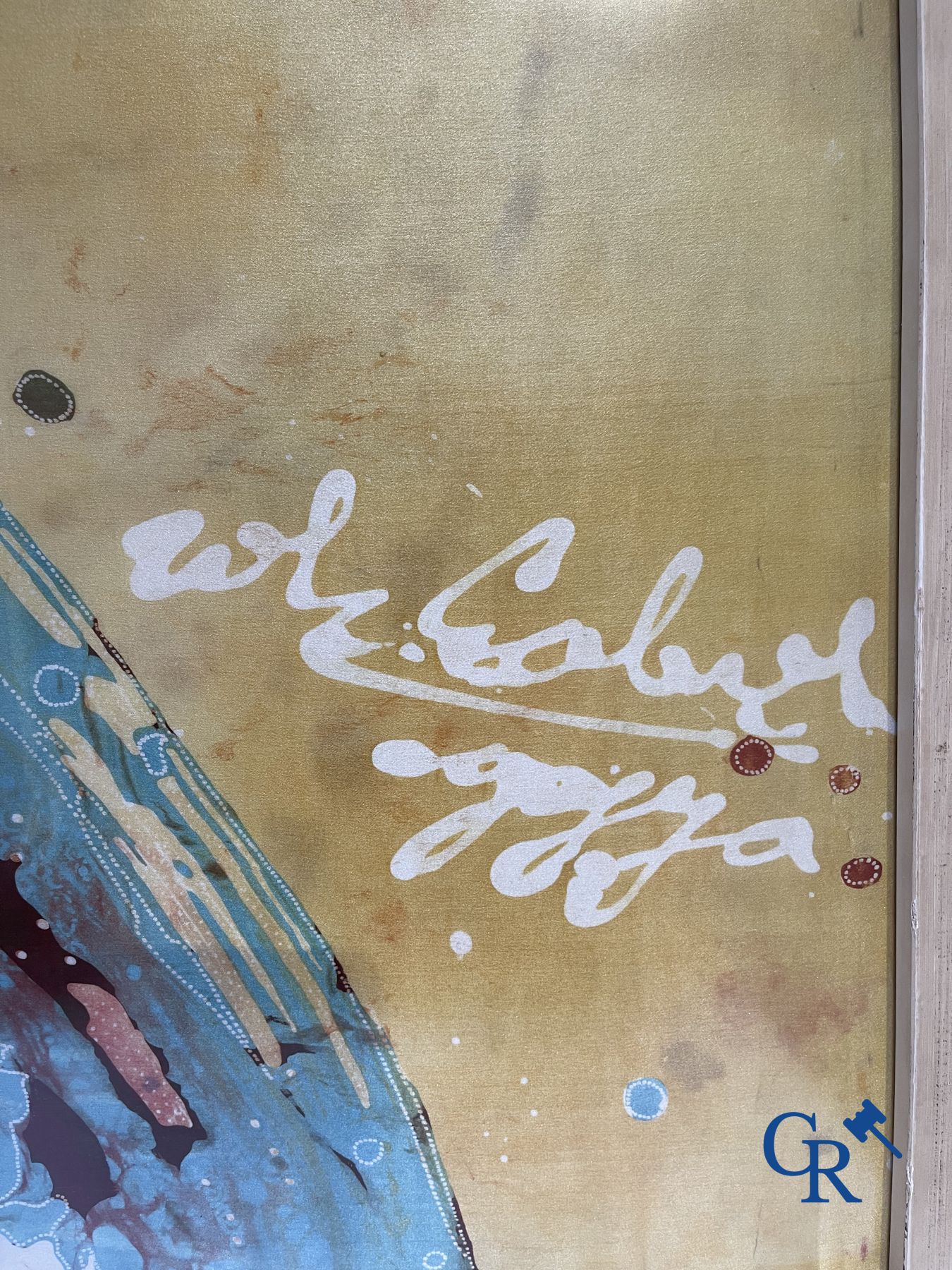 Dimitri Van Coillie: 2 moderne werken olie op papier en een onleesbaar gesigneerde druk op zijde.