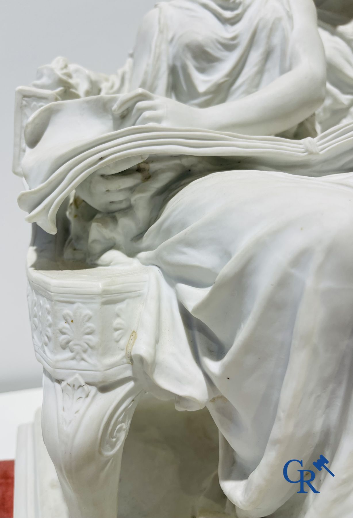 Edouard Lantéri  (1848-1917)  "Duo" Imposing statue in white biscuit in Neoclassical style on a matching pedestal.