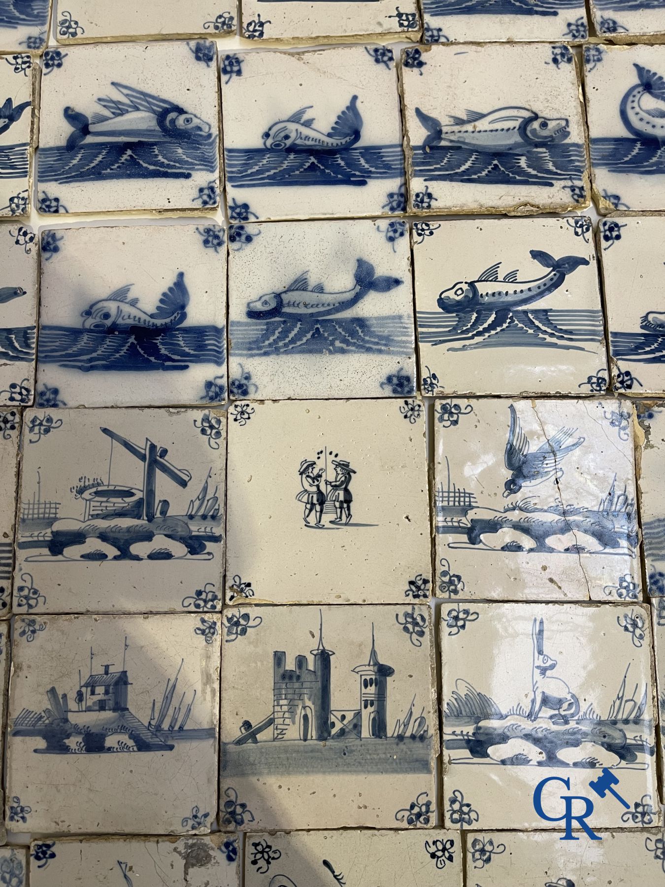 A large collection of various Delft tiles. 17th-18th century.