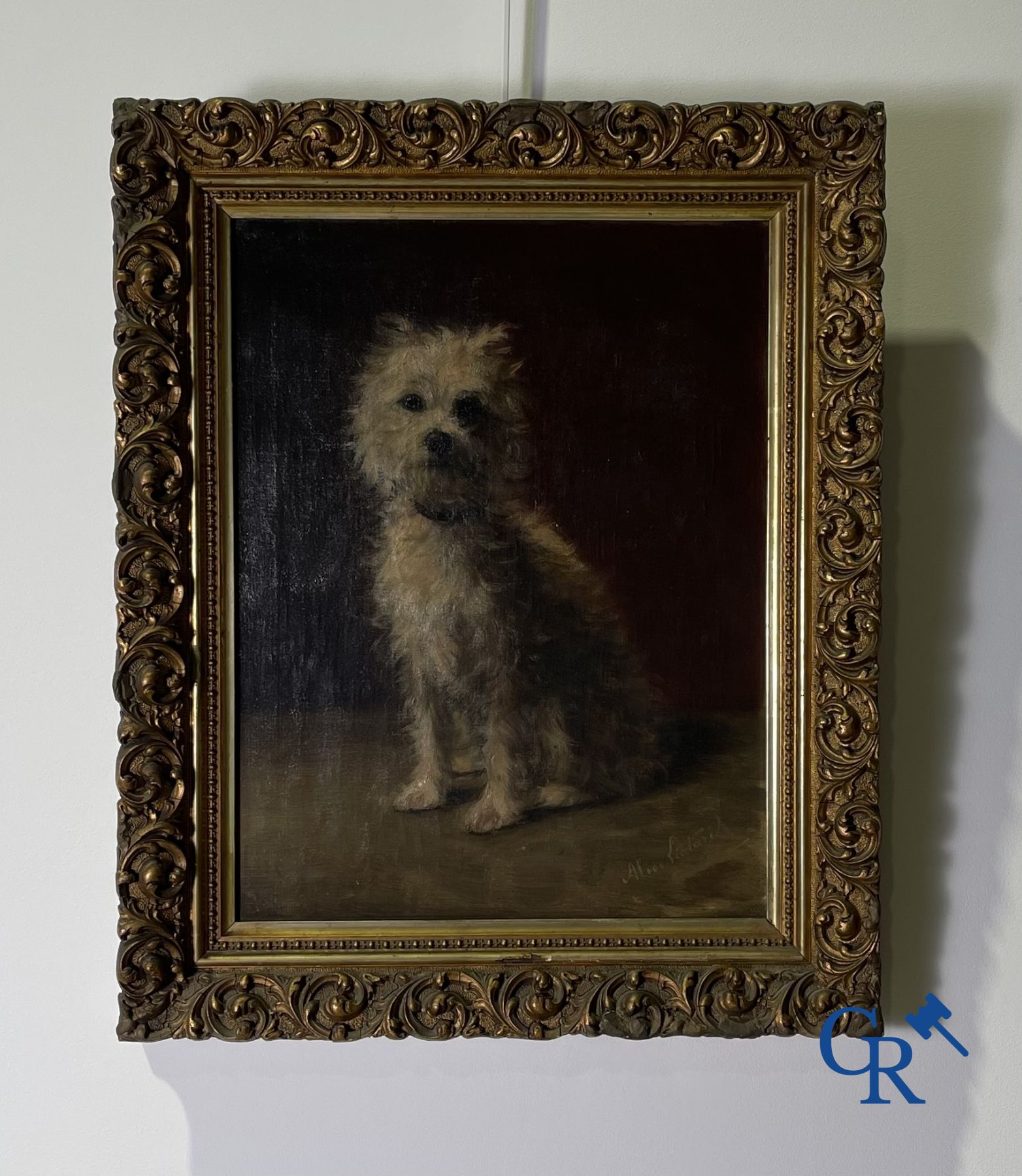 Schilderij: Alice Léotard, olie op doek. Portret van een hond.