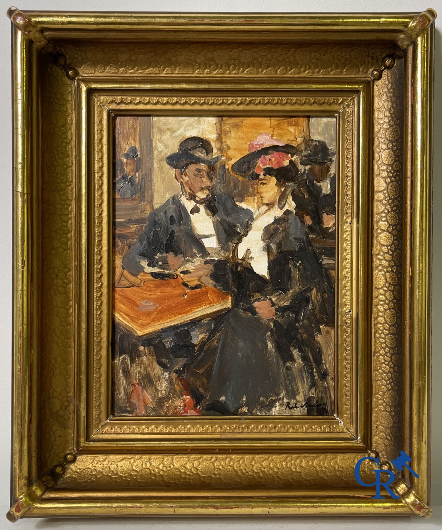 In het café. Onleesbaar gesigneerd, in de stijl van Isaac Israëls.