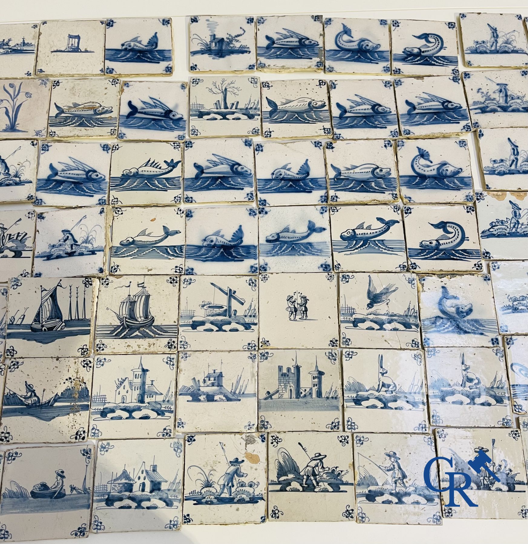 A large collection of various Delft tiles. 17th-18th century.