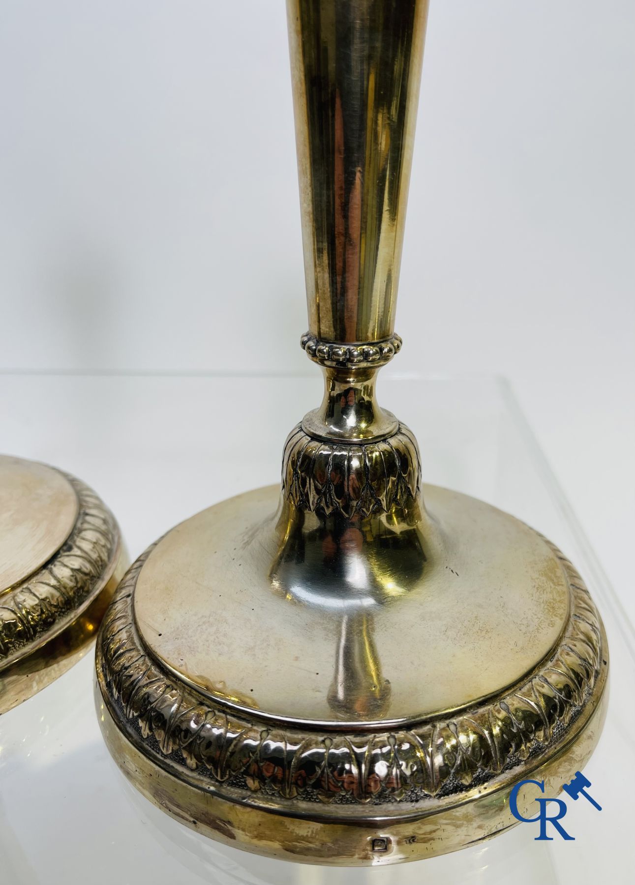 Silver: Pair of silver candlesticks probably Namur, Jean-Baptiste Fallon.
