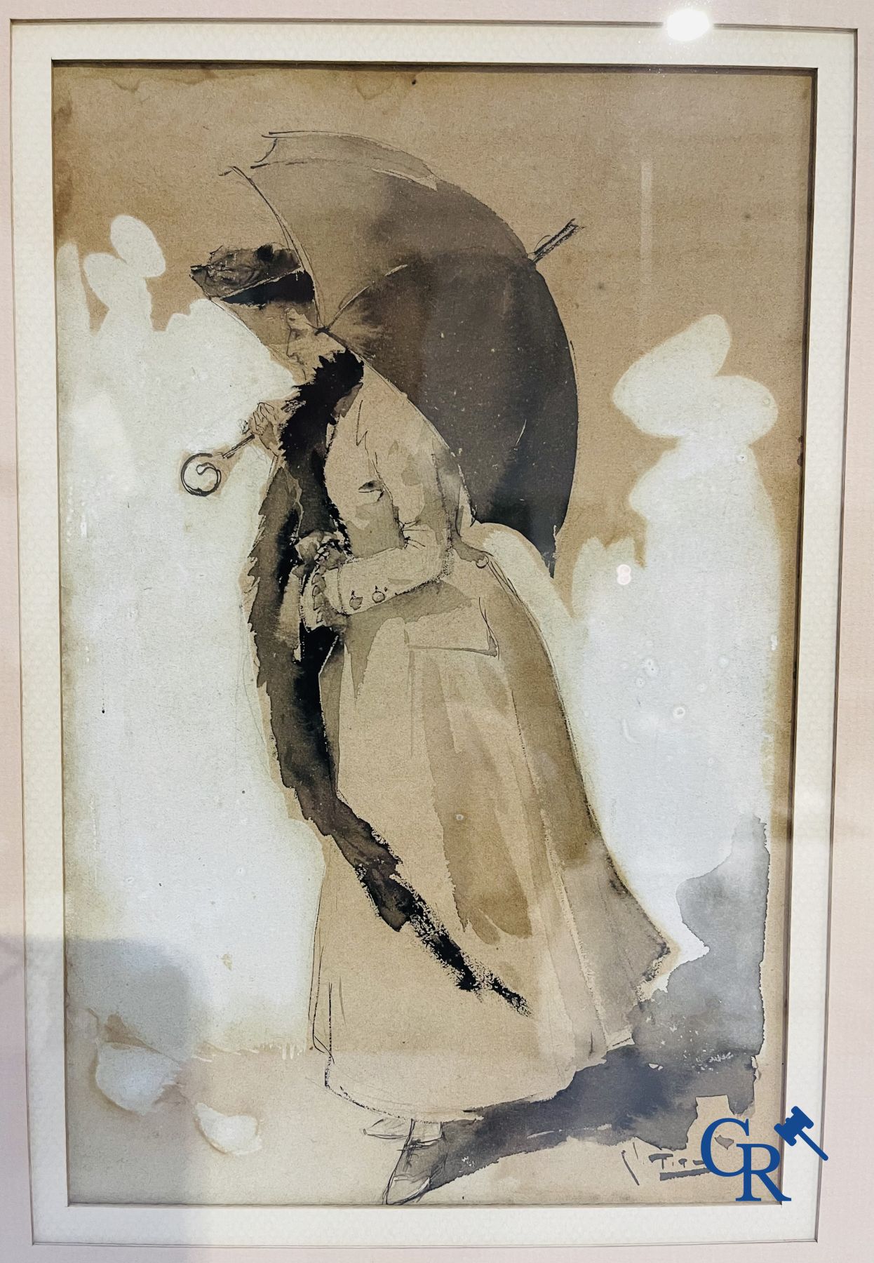 Louis Tits, waterverf en gouache op papier, en een pentekening Franse of Hollandse school begin 19de eeuw.