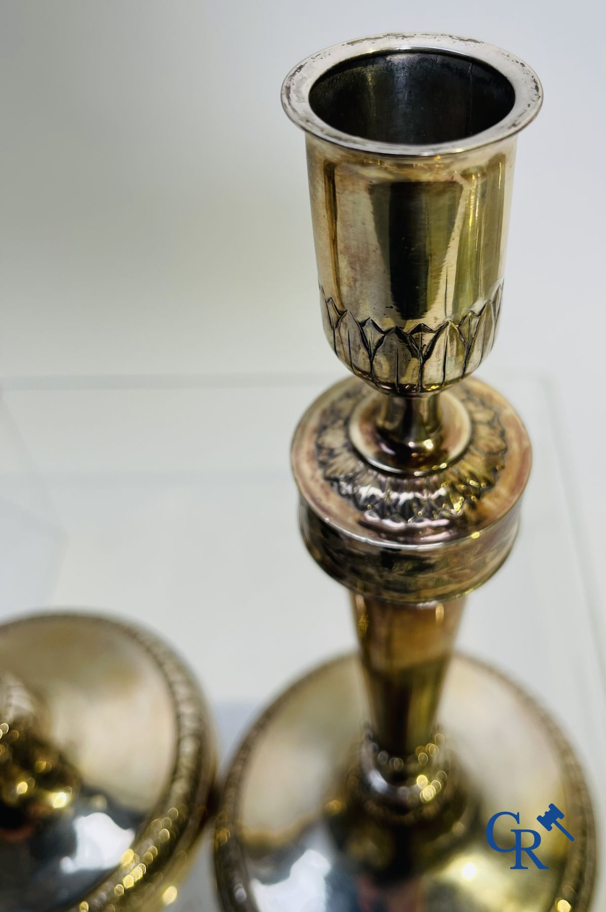 Silver: Pair of silver candlesticks probably Namur, Jean-Baptiste Fallon.