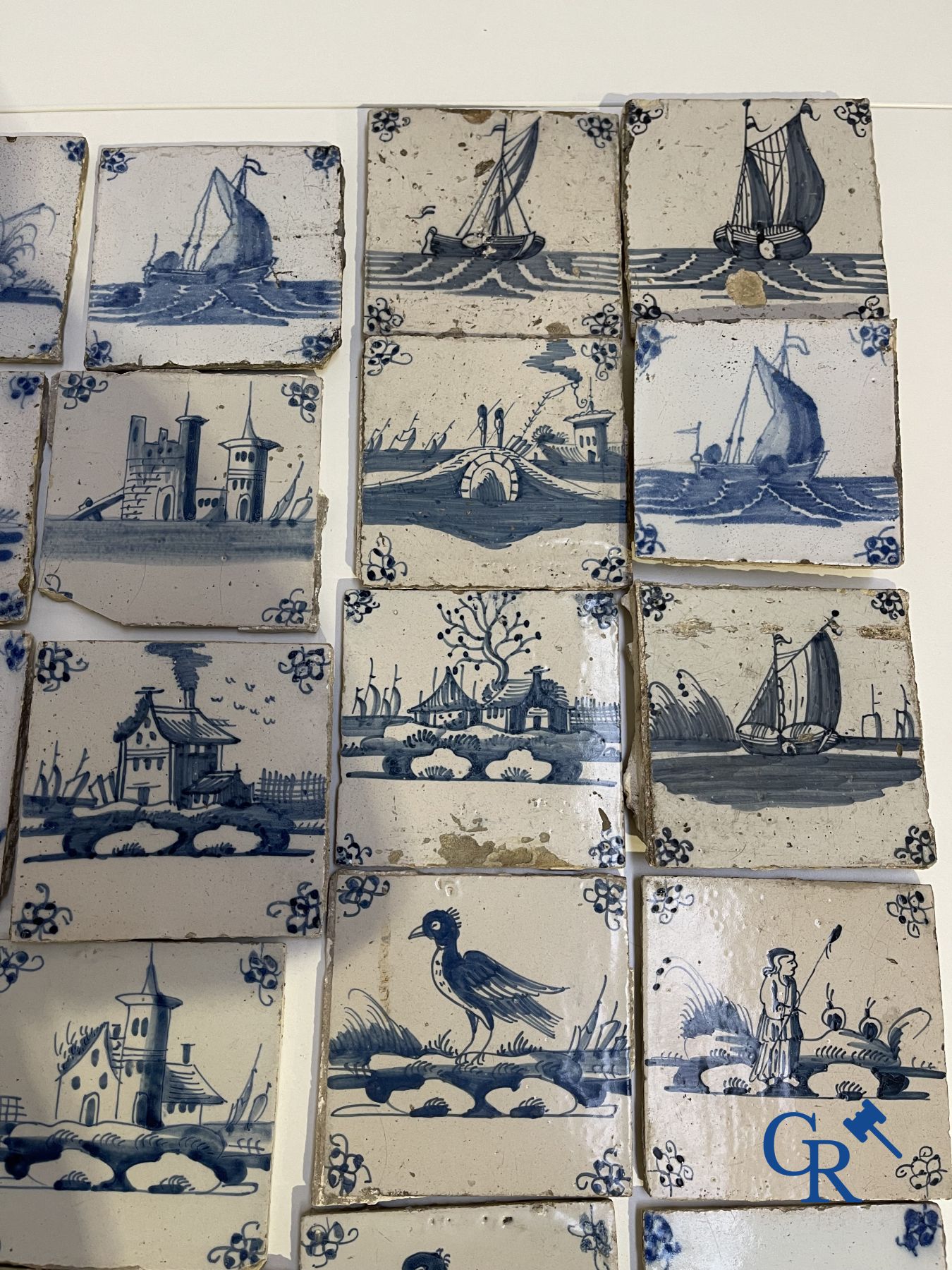 A large collection of various Delft tiles. 17th-18th century.