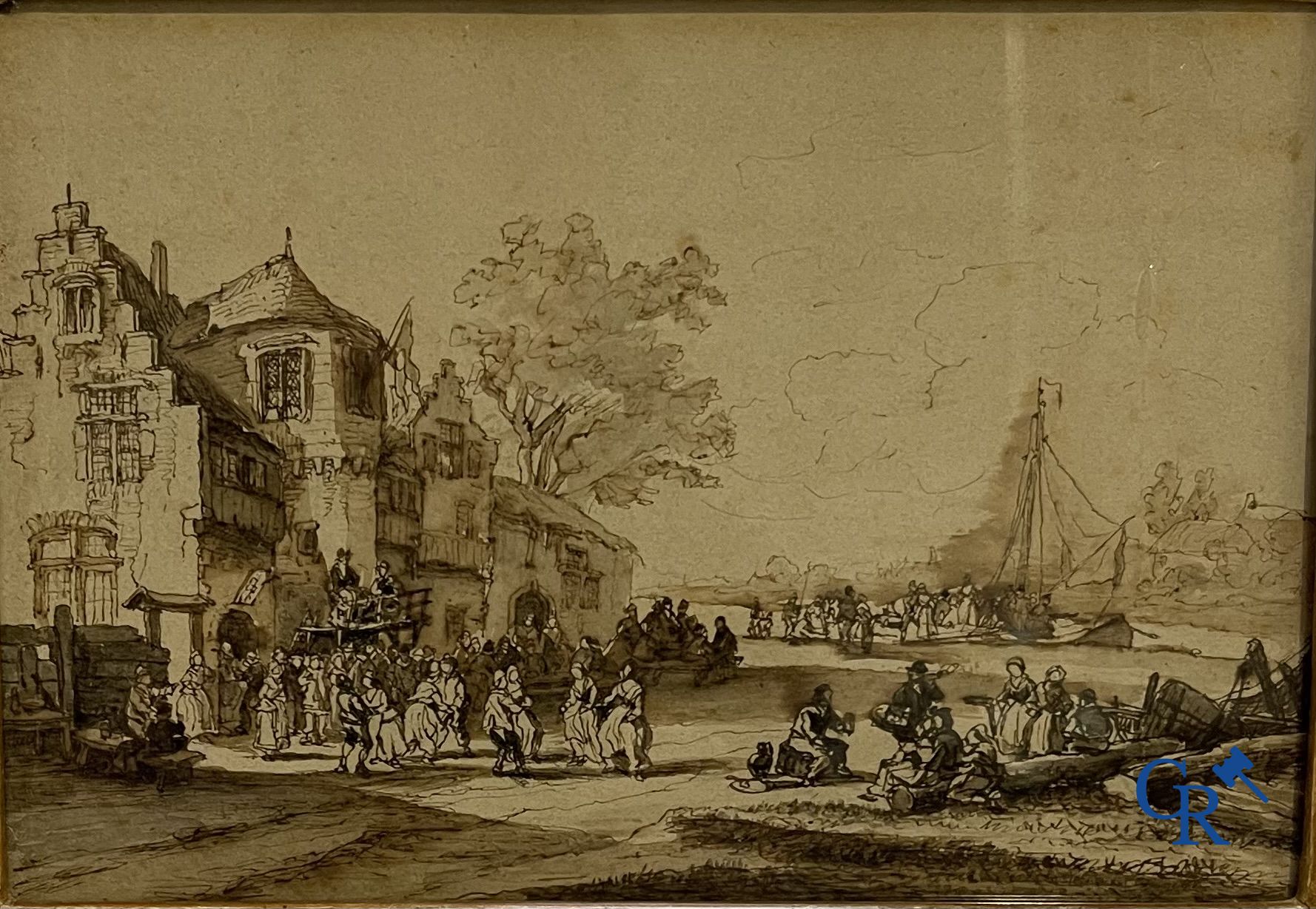 Louis Tits, waterverf en gouache op papier, en een pentekening Franse of Hollandse school begin 19de eeuw.