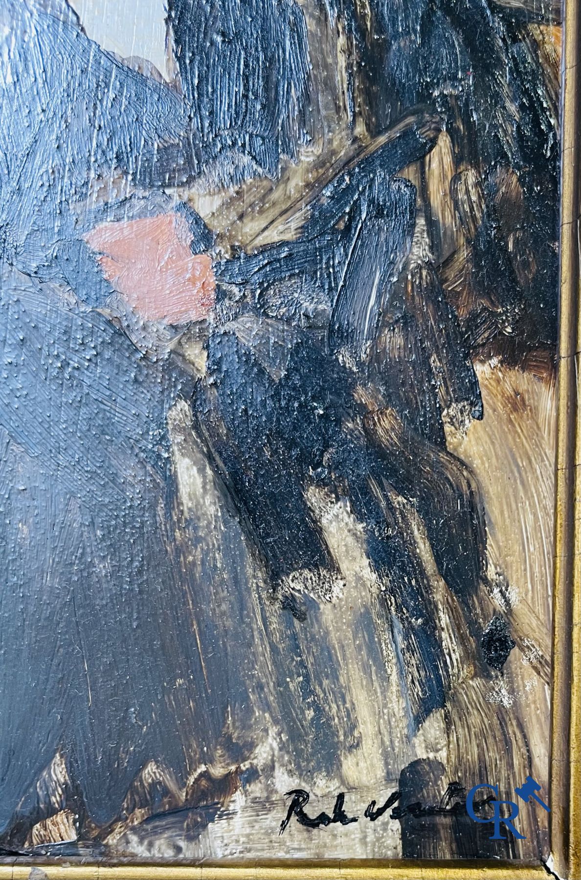 In het café. Onleesbaar gesigneerd, in de stijl van Isaac Israëls.