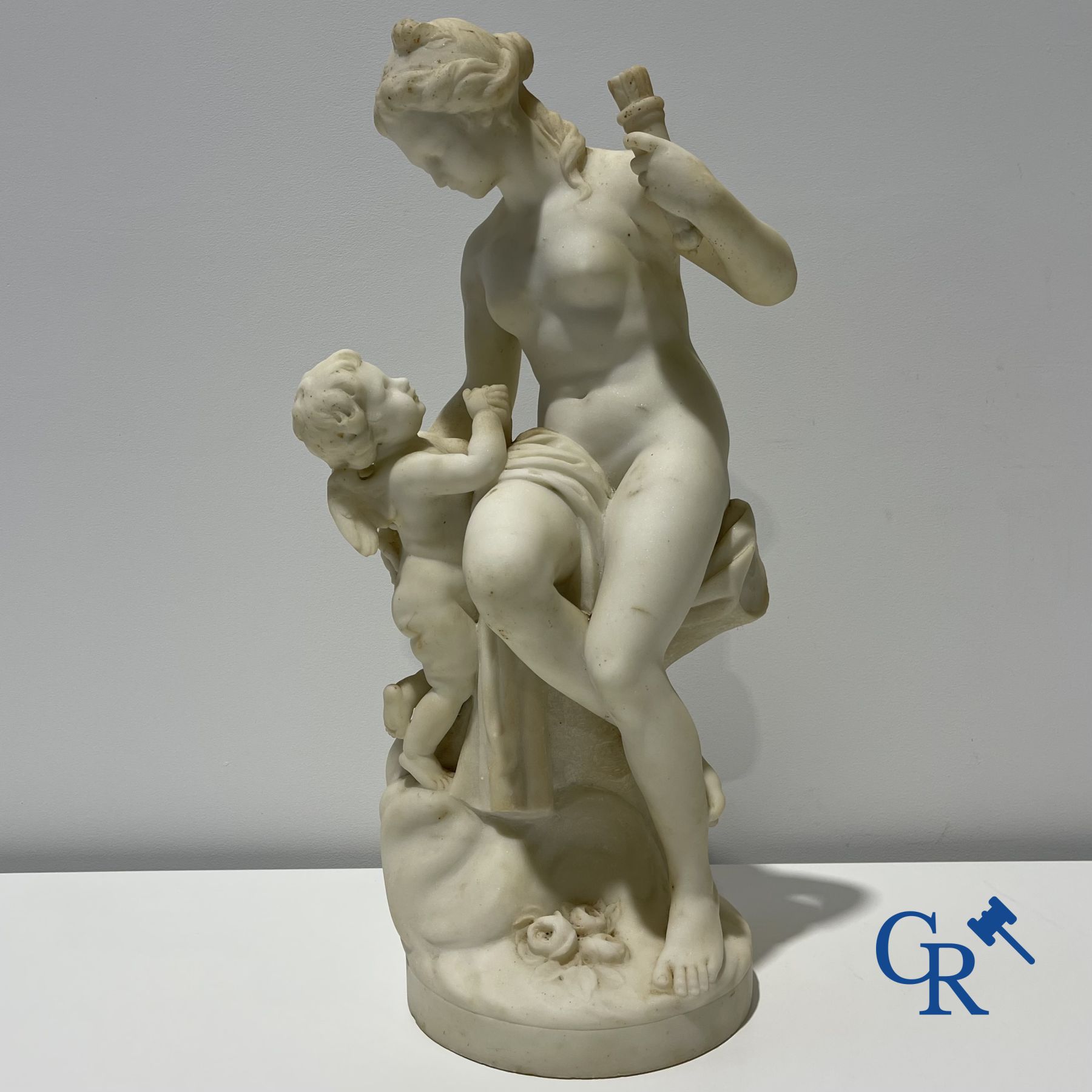 Marble statue after Etienne Maurice Falconnet. Venus and Cupid. 19th century. Signed Falconnet.
