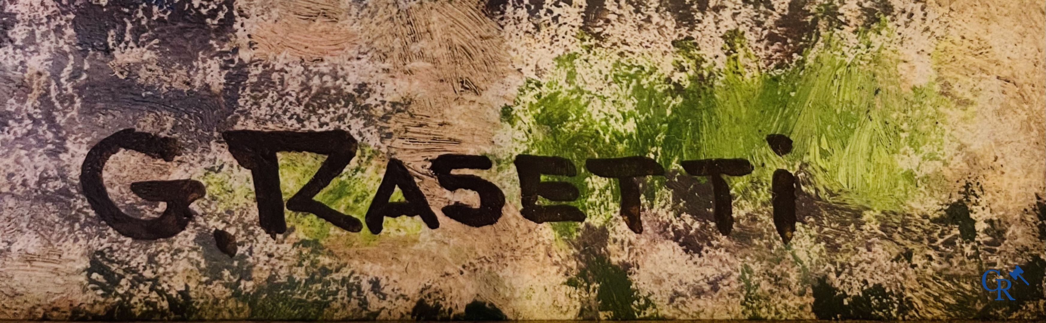 Georges Rasetti: (1889 - 1957)  3 schilderijen olie op paneel. Le Vallon.