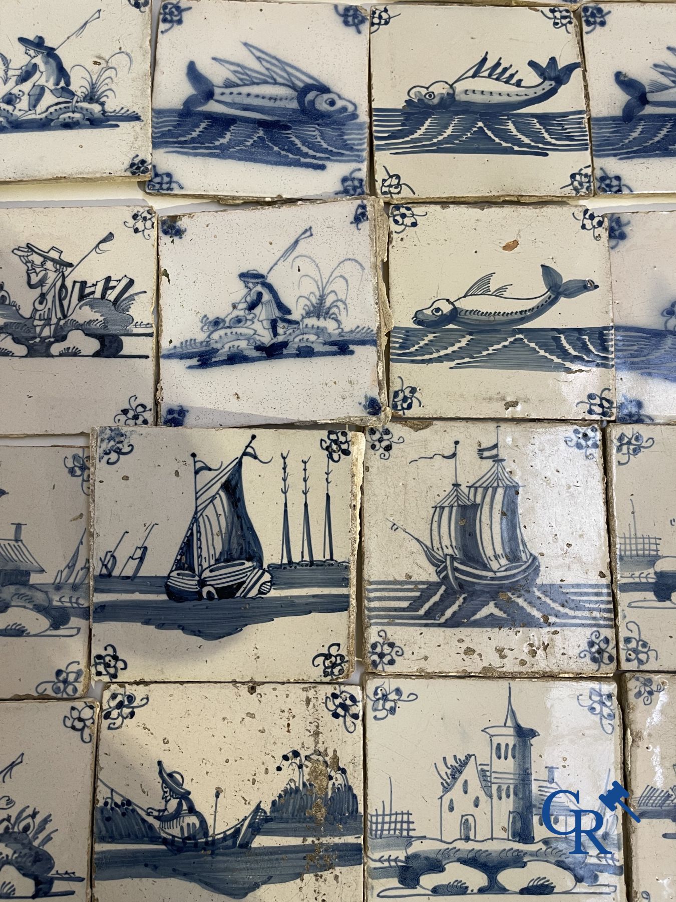 A large collection of various Delft tiles. 17th-18th century.