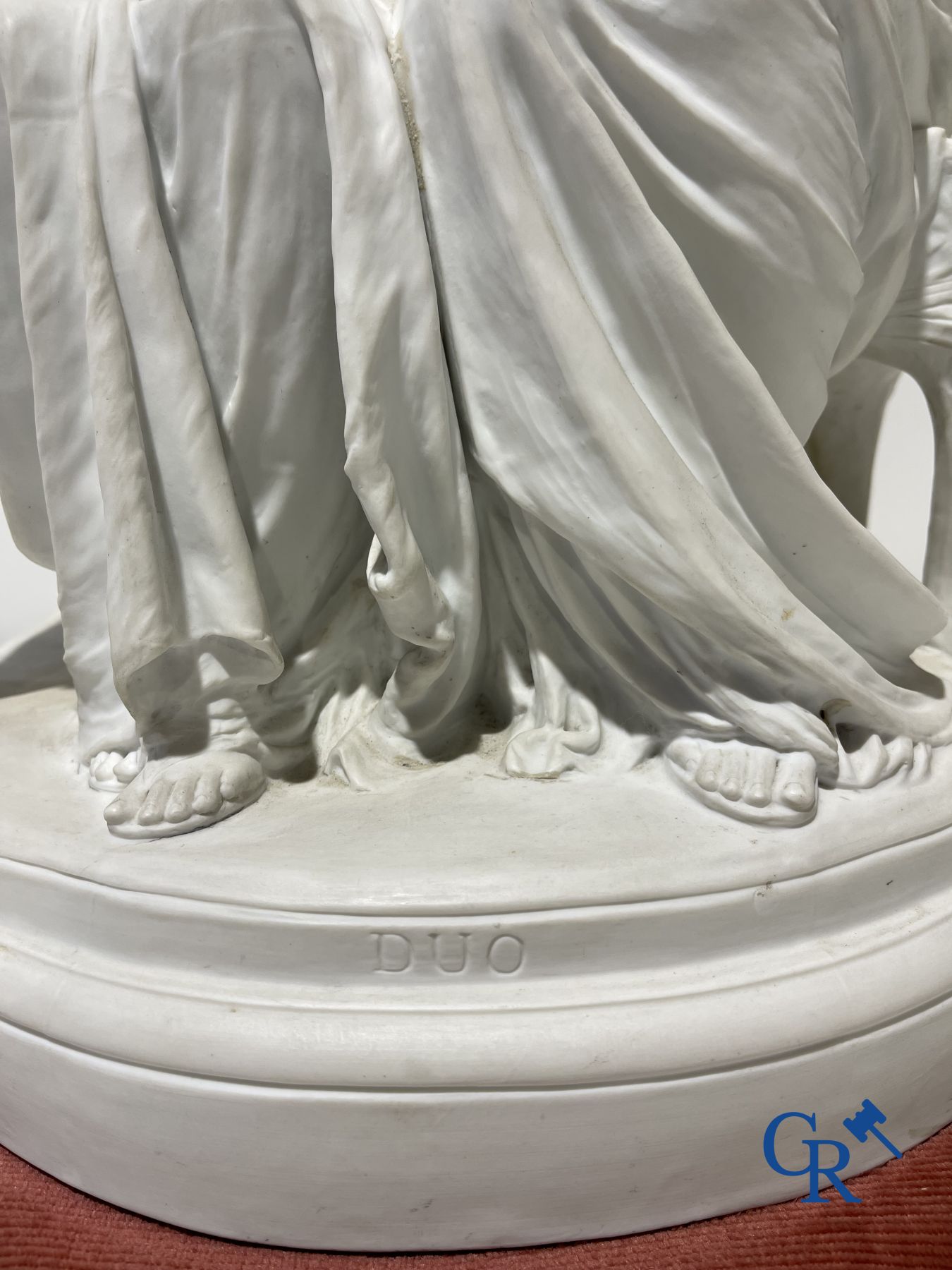 Edouard Lantéri  (1848-1917)  "Duo" Imposing statue in white biscuit in Neoclassical style on a matching pedestal.