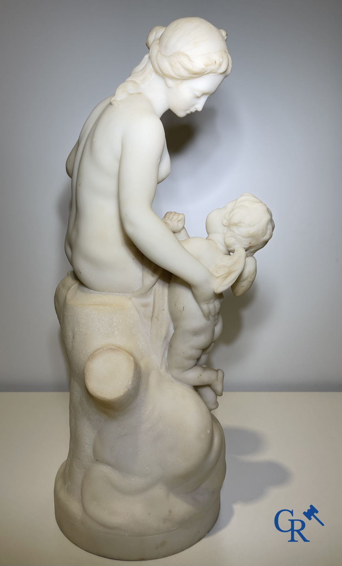 Marble statue after Etienne Maurice Falconnet. Venus and Cupid. 19th century. Signed Falconnet.