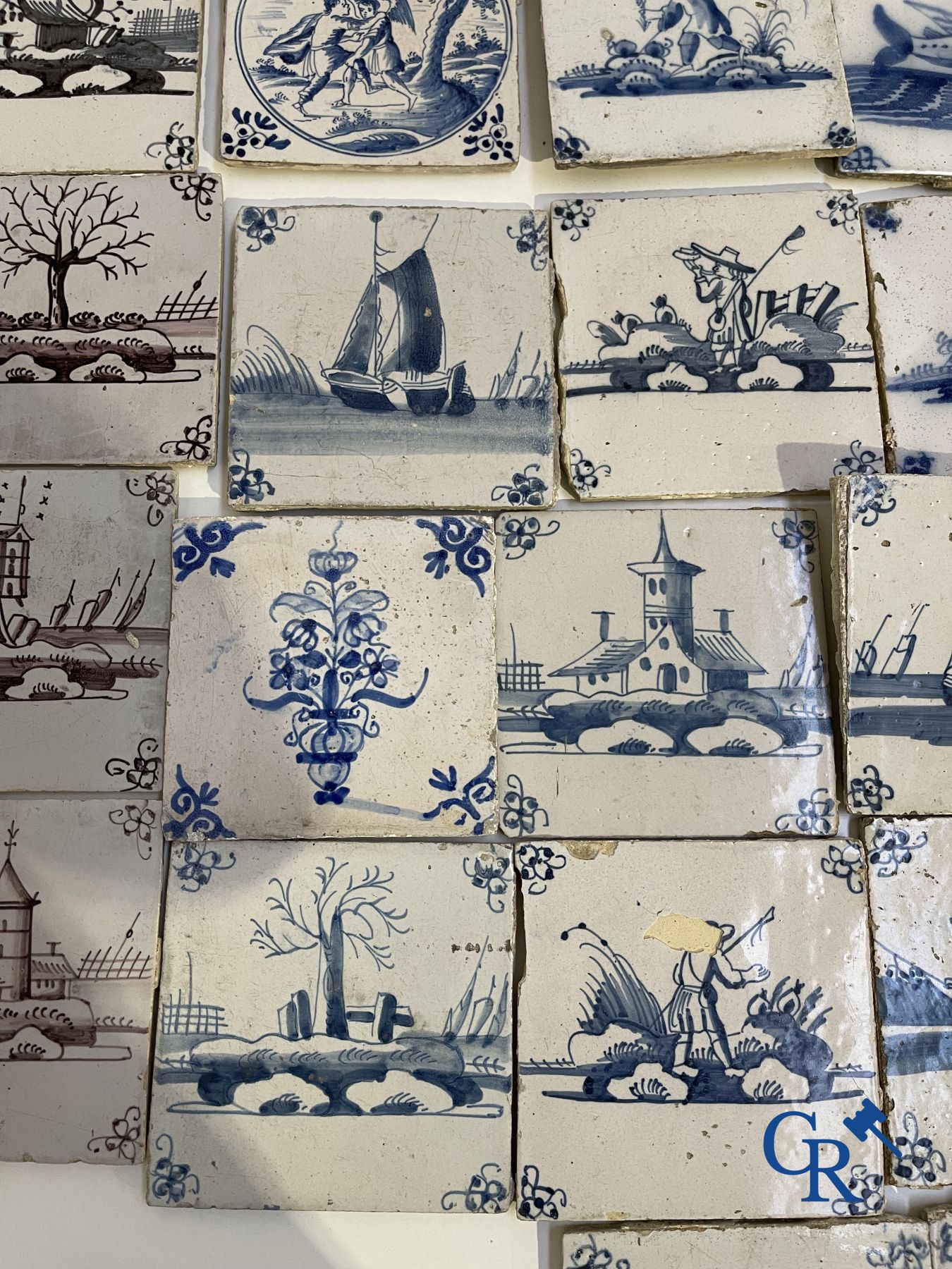 A large collection of various Delft tiles. 17th-18th century.
