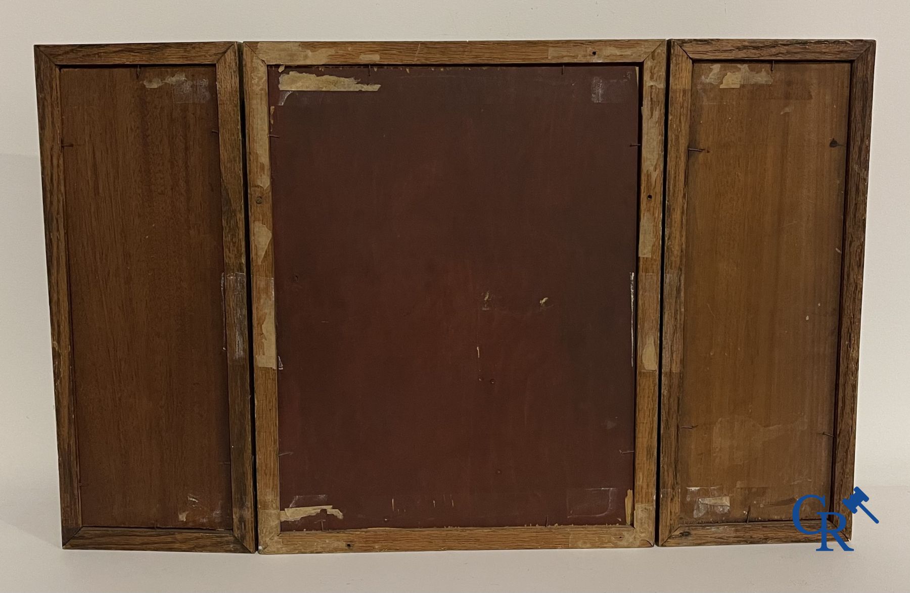 Triptiek: Naar Pieter Paul Rubens, 19de eeuwse schets van de 3 binnenpanelen van de Kruisafneming.