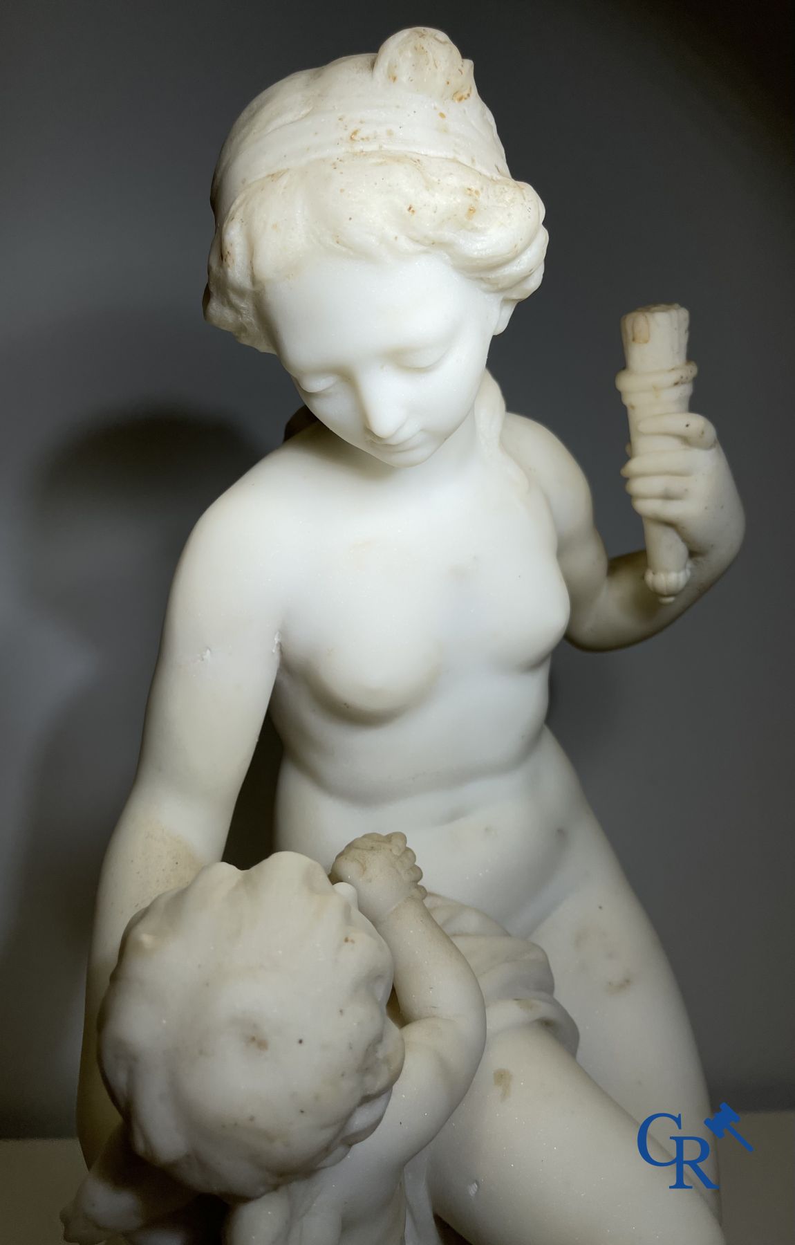 Marble statue after Etienne Maurice Falconnet. Venus and Cupid. 19th century. Signed Falconnet.