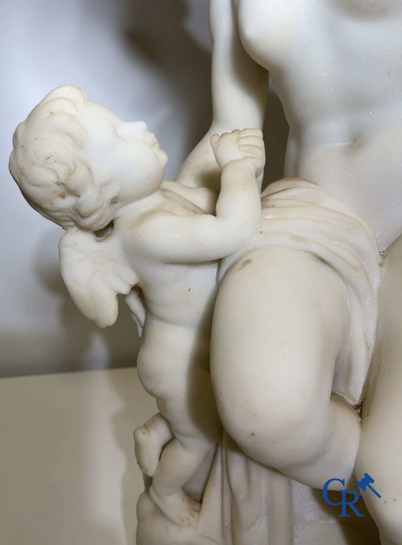 Marble statue after Etienne Maurice Falconnet. Venus and Cupid. 19th century. Signed Falconnet.