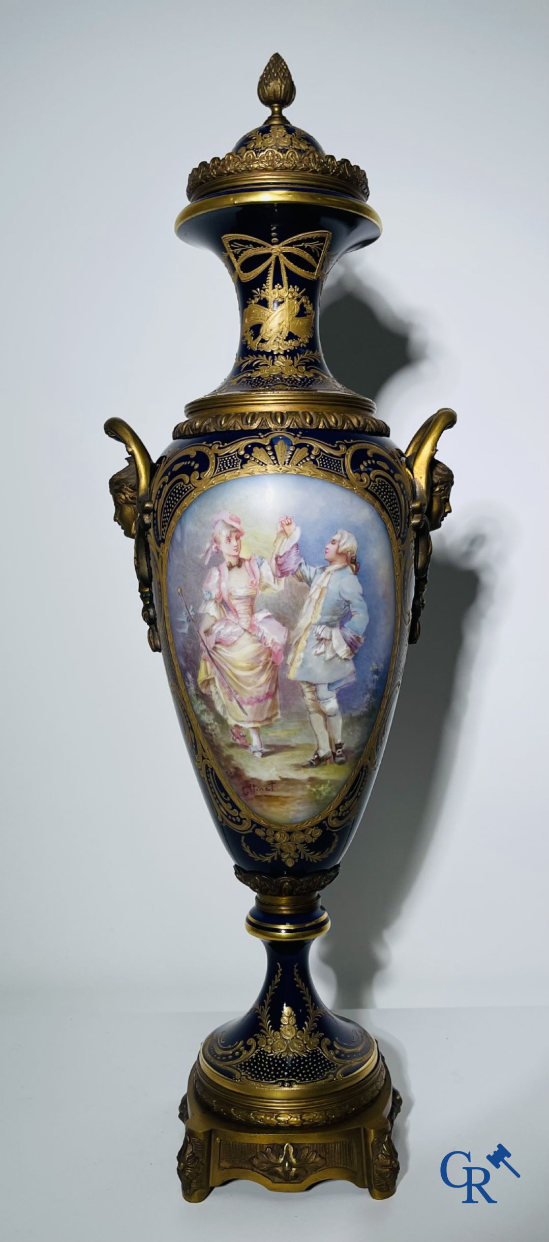 Porcelain: Sèvres: Pair of large bronze mounted vases in Sevres porcelain.