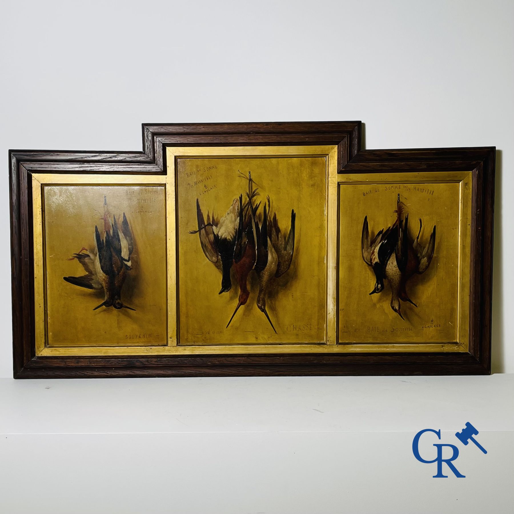 Schilderijen: Clément Laplage. Olie op paneel. 3 Jachtstillevens.