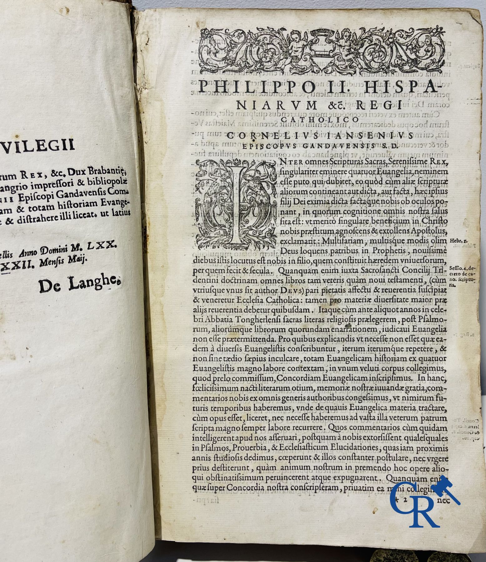 Oude boekdrukken: Cornelius Jansenius, Commentariorum, Petrus Zangrius Tiletanus 1572 en Concordantiae, Keerberg.