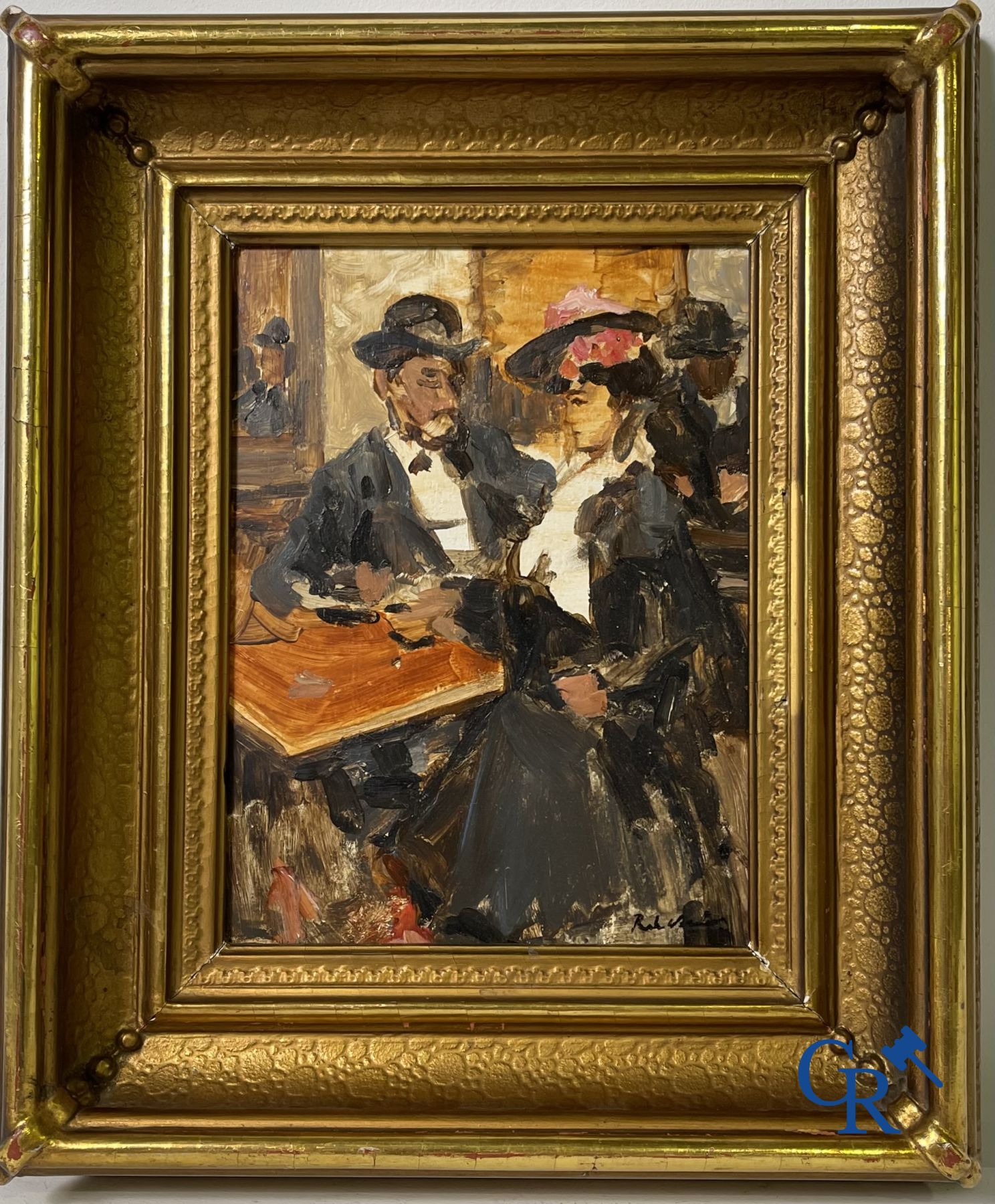 In het café. Onleesbaar gesigneerd, in de stijl van Isaac Israëls.