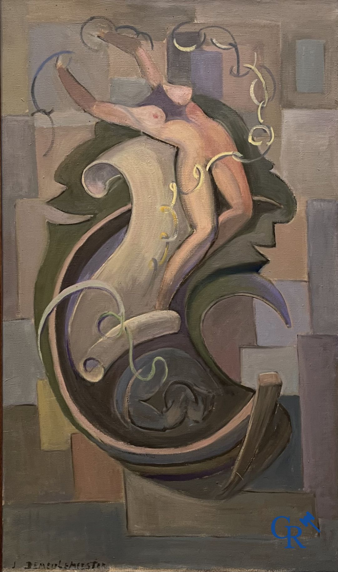 Imposant schilderij: J. Demeulemeester. Olie op doek.