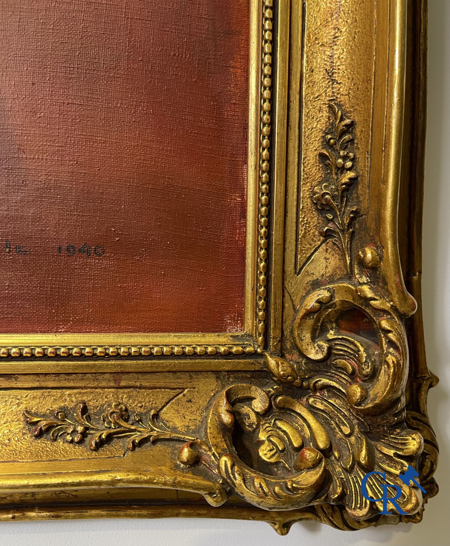 Karel Van Belle: Elegante dame met windhond. Olie op doek.