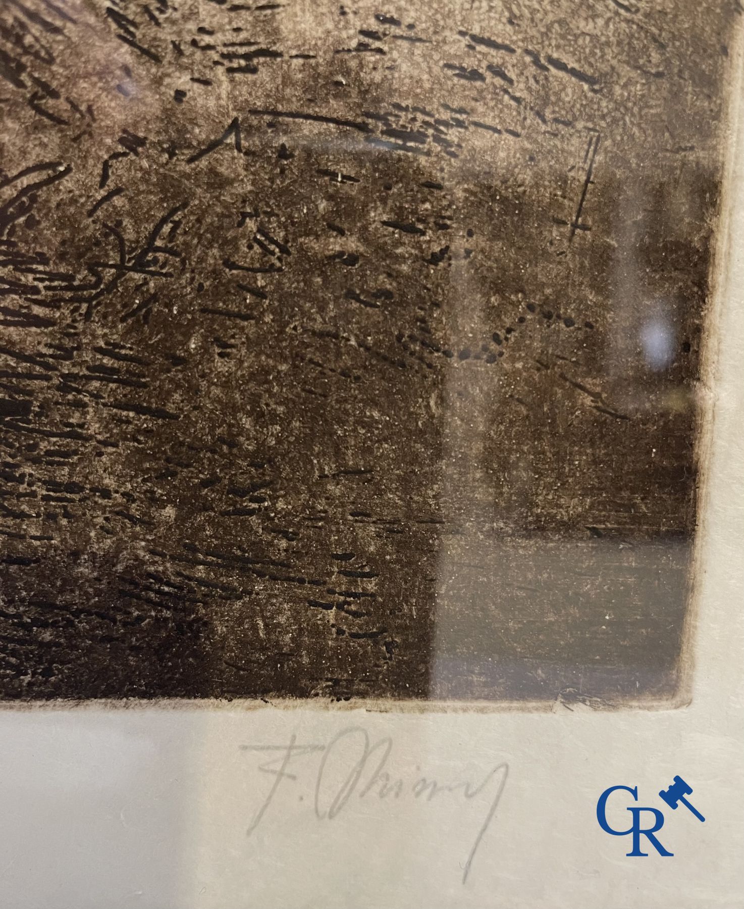 Een kavel van 2 églomisé schilderijen, een werk van Anto Diez en een onleesbaar gesigneerd werk.