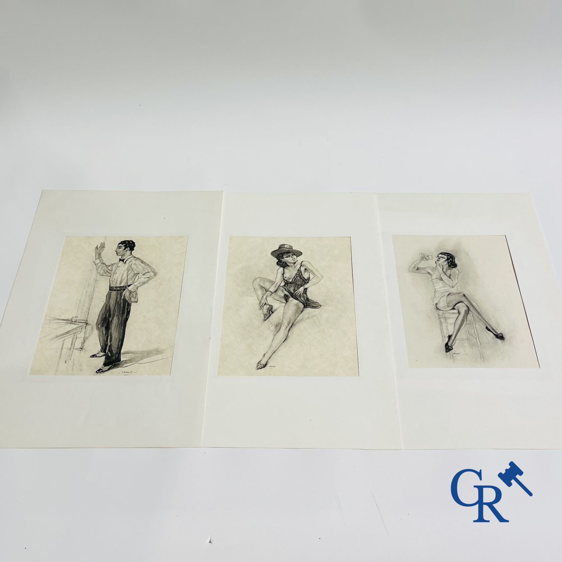 Chimot Edouard (Rijsel 1880 - Parijs 1959) 3 tekeningen in Oost-Indische inkt.