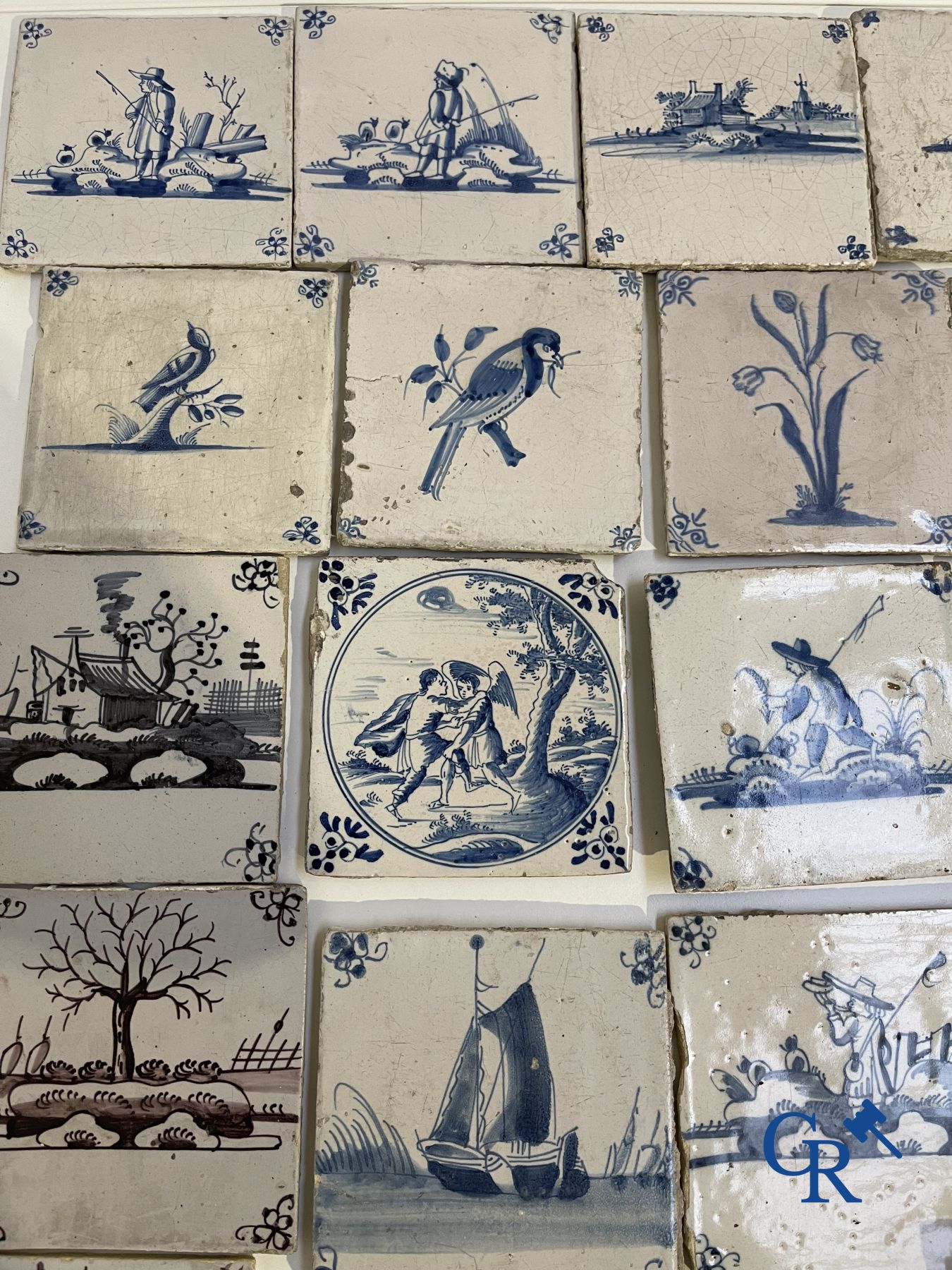A large collection of various Delft tiles. 17th-18th century.