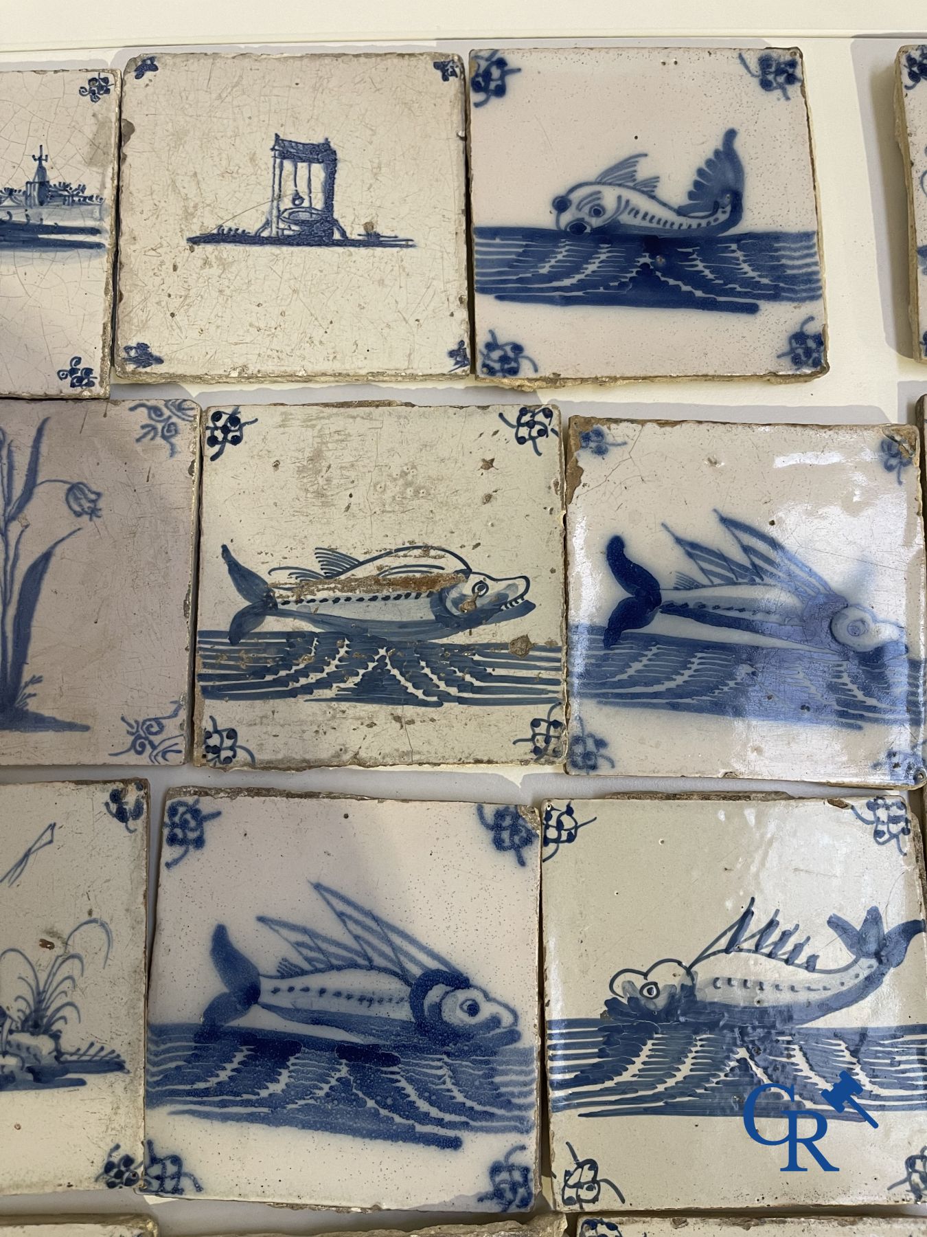 A large collection of various Delft tiles. 17th-18th century.