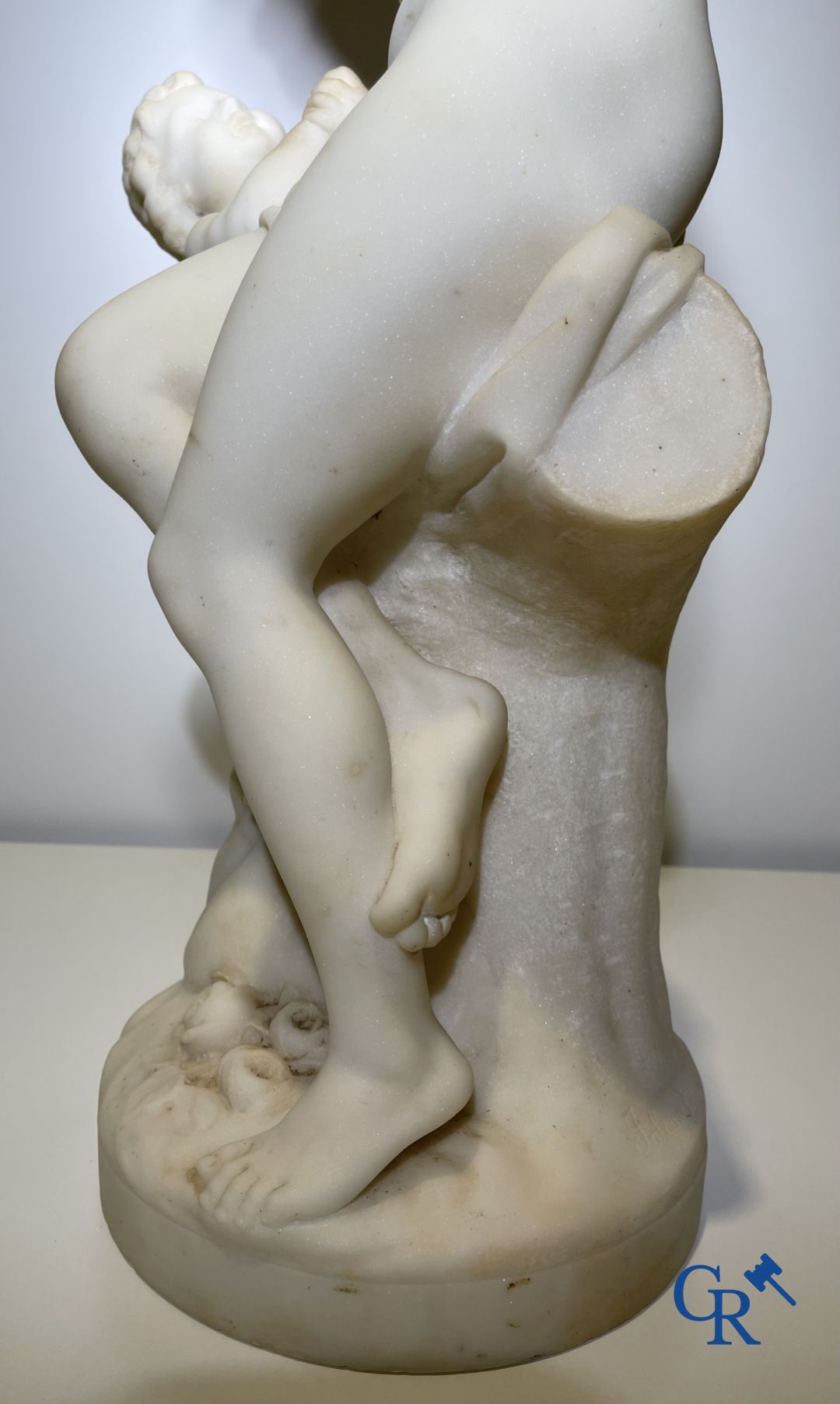 Marble statue after Etienne Maurice Falconnet. Venus and Cupid. 19th century. Signed Falconnet.