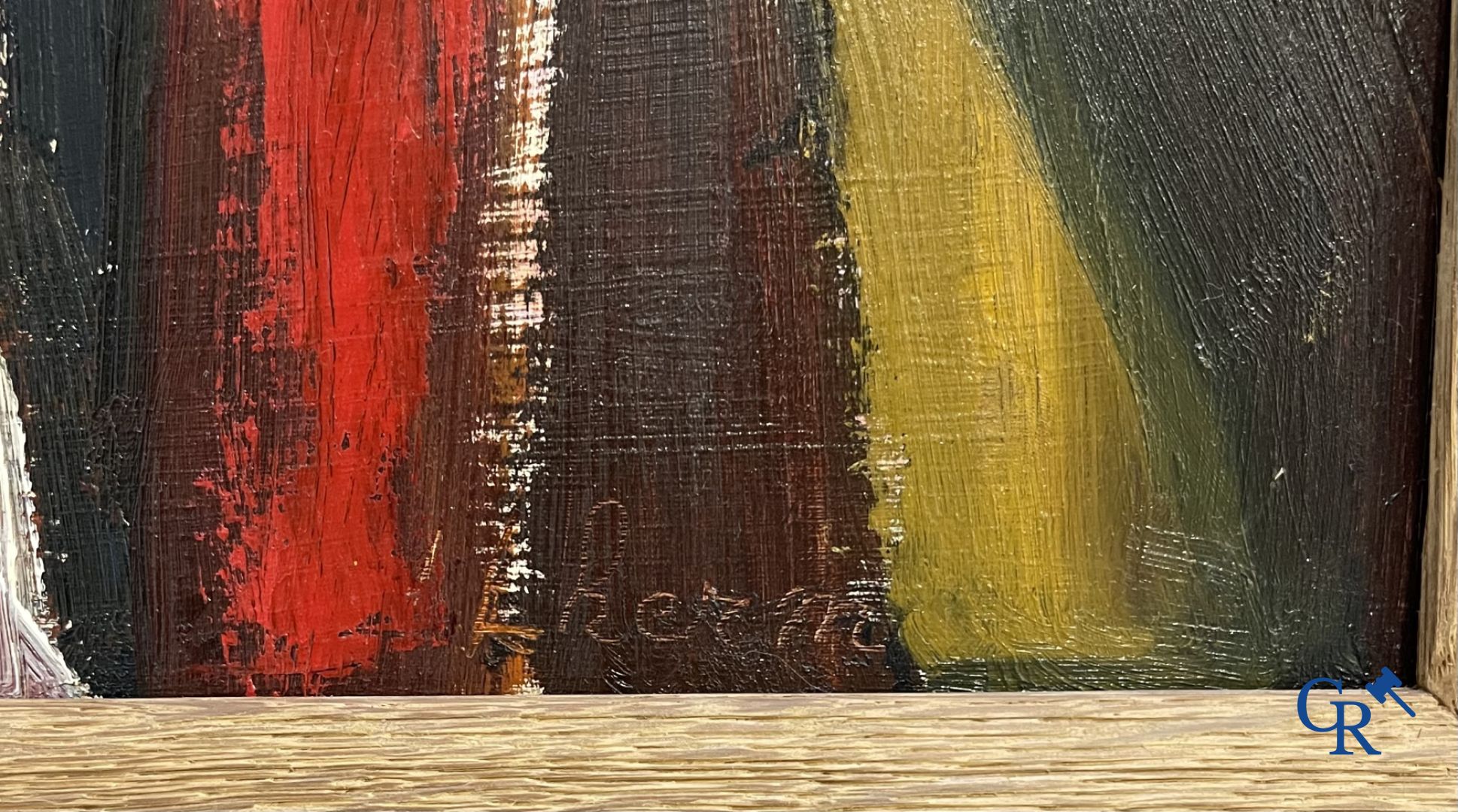 Schilderij. Abstract werk gesigneerd L Hermitte. Olie op hardboard.