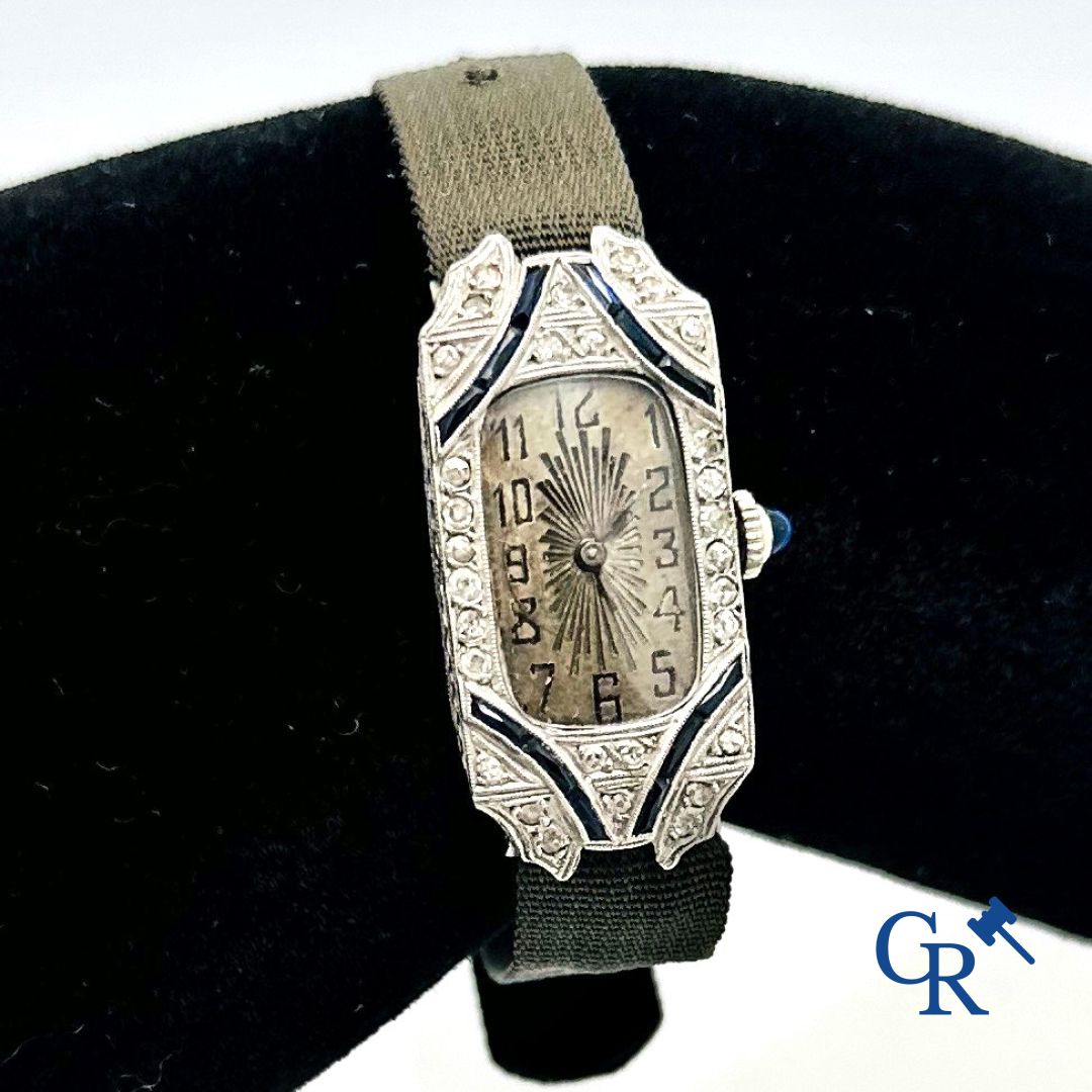 Juweel - Uurwerk: Damesuurwerk Art Deco in Platina.