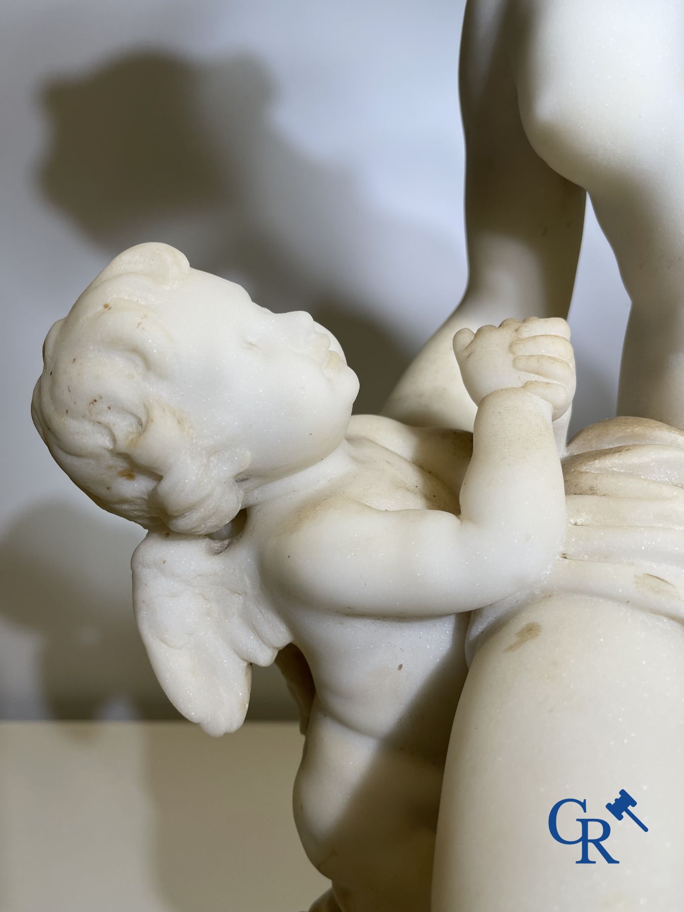 Marble statue after Etienne Maurice Falconnet. Venus and Cupid. 19th century. Signed Falconnet.